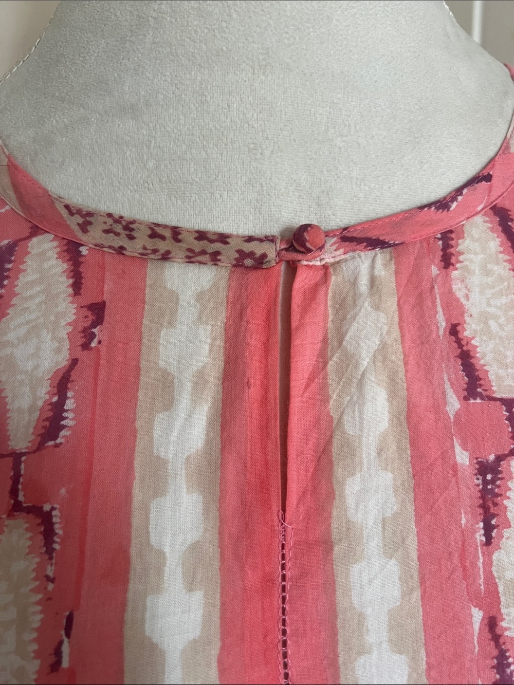 Kerry Cassill Pink Block Print Cotton Midi Dress Kaftan Pockets Size M/L Boho - Picture 3 of 10